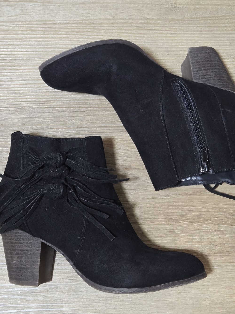 Faux Suede Ankle Booties with Knot & Fringe Detail